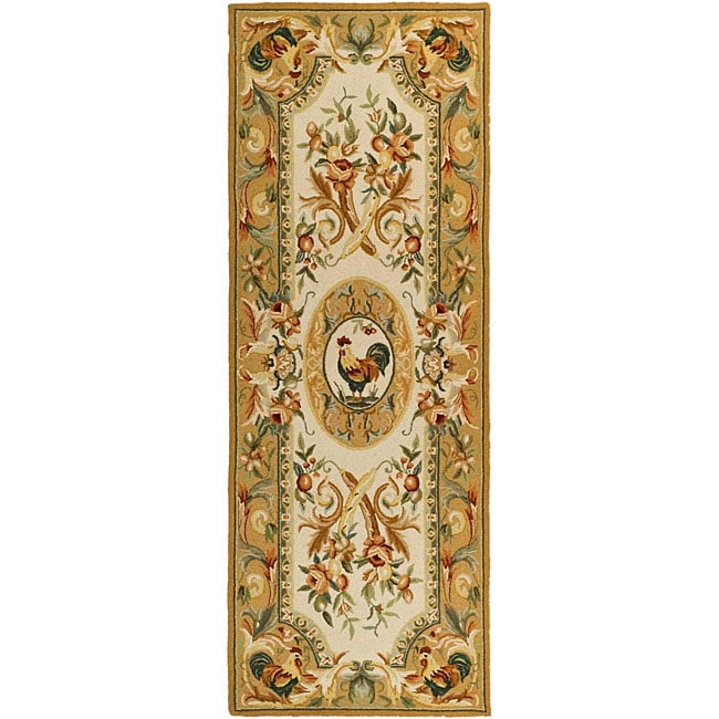 Hand hooked Rooster Taupe Wool Runner (3 X 8)