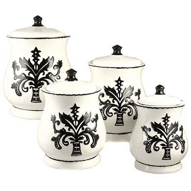 Hand painted Black and White 4 piece Canister Set L12275202