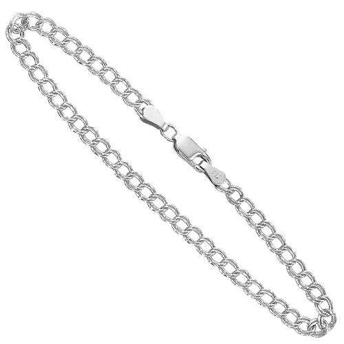 Sterling Silver 7.25 inch Double link Charm Bracelets (4 mm) (Pack of
