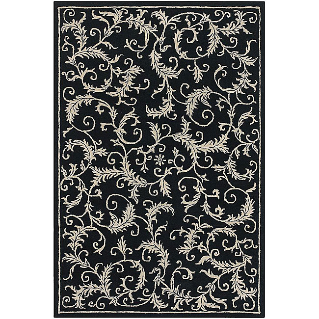 Hand tufted Mandara Black Wool Area Rug (79 X 106)