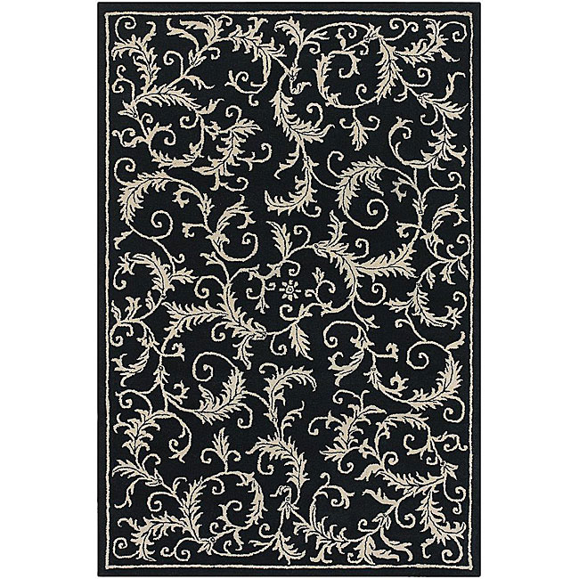 Hand tufted Mandara Black Wool Area Rug (79 X 106) (BlackPattern FloralMeasures 0.75 inch thickTip We recommend the use of a non skid pad to keep the rug in place on smooth surfaces.All rug sizes are approximate. Due to the difference of monitor colors,
