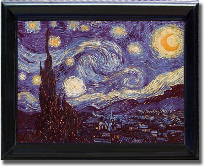 Vincent Van Gogh 'Starry Night' Medium Framed Canvas Art - Black/Multi
