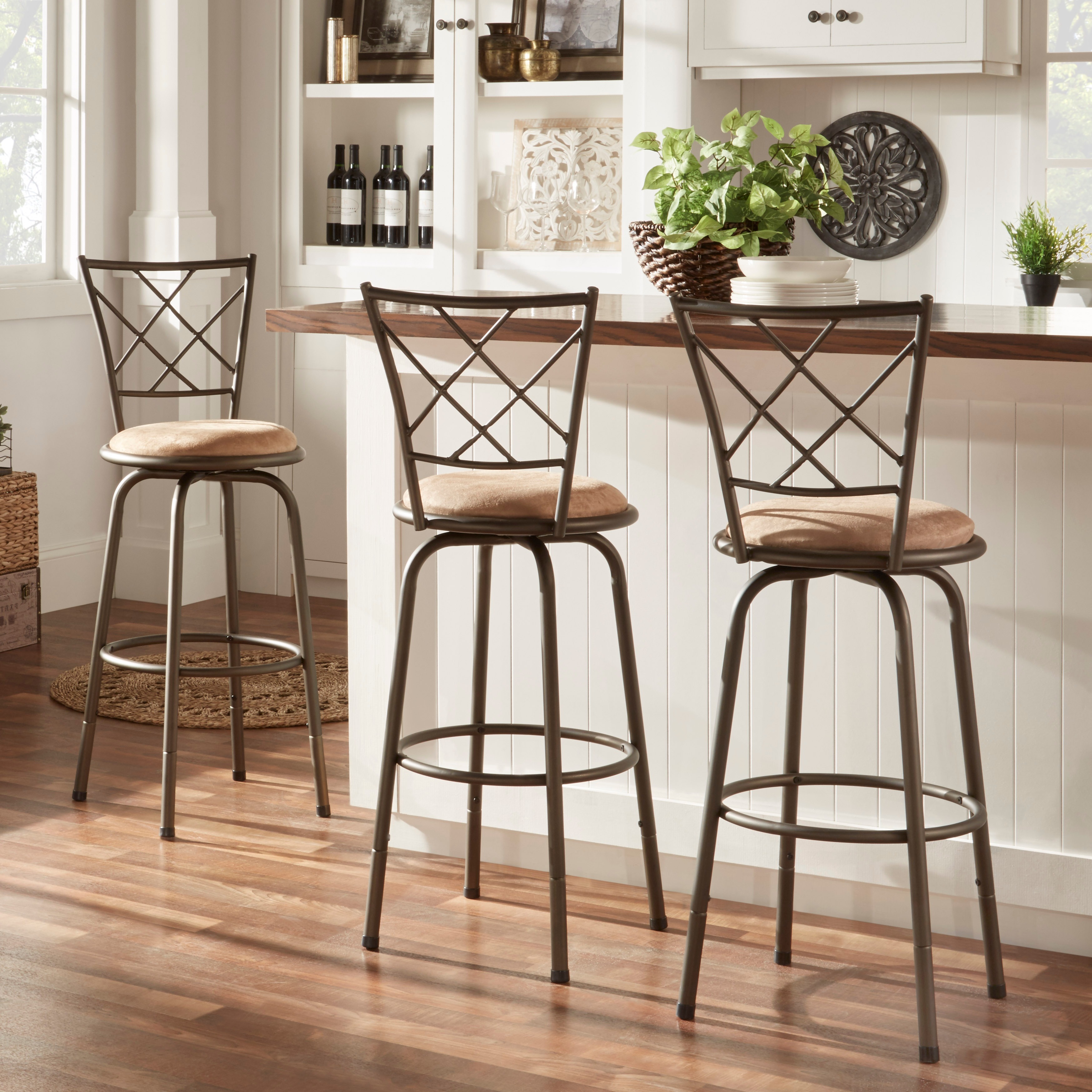 Avalon Cross Adjustable Swivel Stools Set Of 3 By Inspire Q Classic Kitchen Stool On Sale Overstock 4302142
