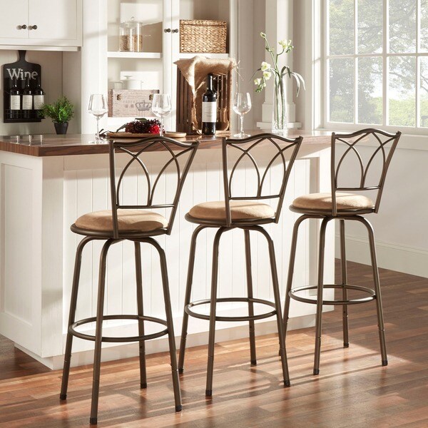 Details About Swivel Counter Barstool 3pc Cathedral Kitchen Breakfast Island Upholstered New