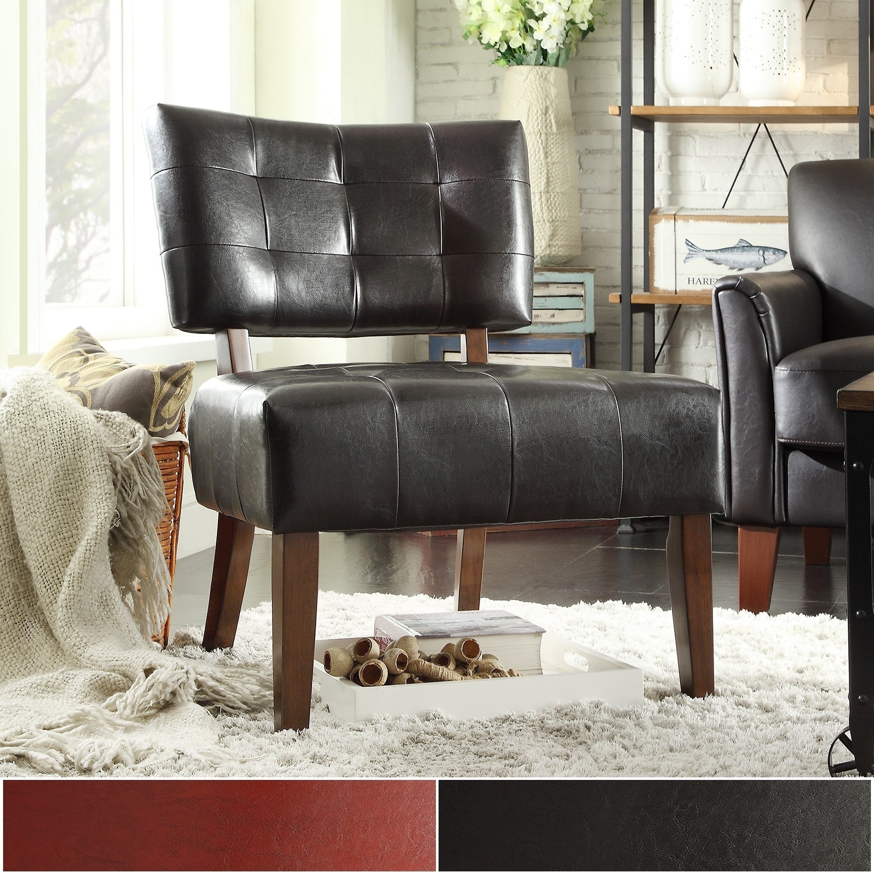 Shop Charlotte Faux Leather Armless Accent Chair by iNSPIRE Q Classic