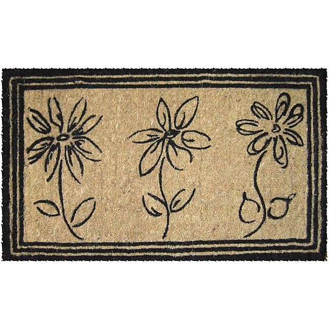 Entryways Sketchbook Flowers Coconut Fiber Extra-thick Door Mat (1'6 x 2'6)