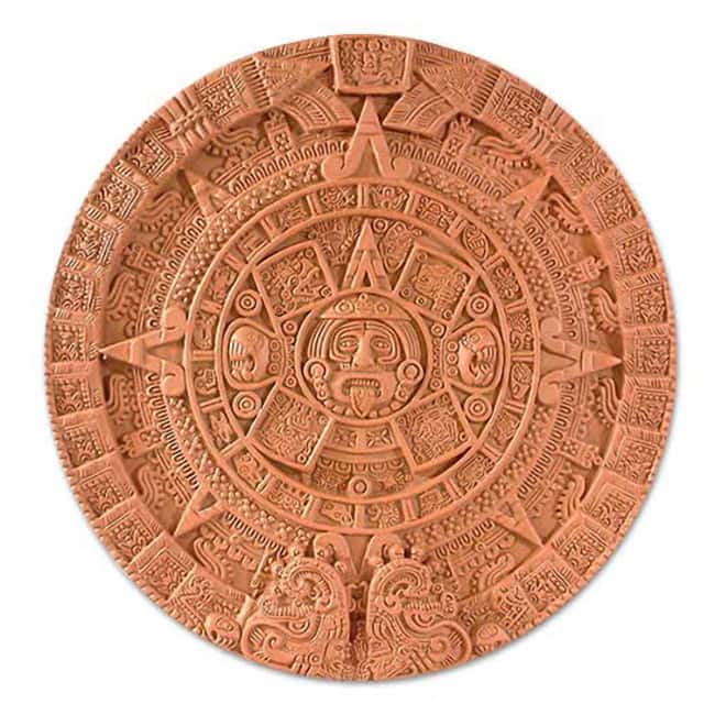 Ceramic 'Aztec Sun Stone in Terracotta' Plaque