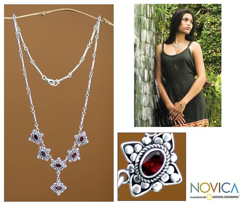 Sterling Silver 'Stellar Sextet' Garnet Necklace - 1.4"x18"