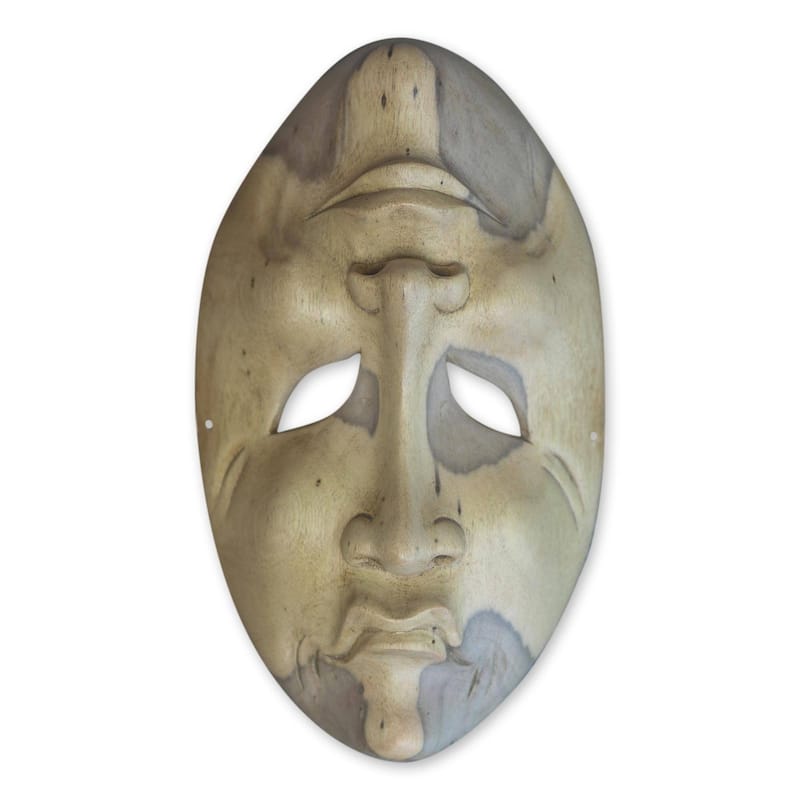 Wood 'Comedy and Tragedy' Mask - White