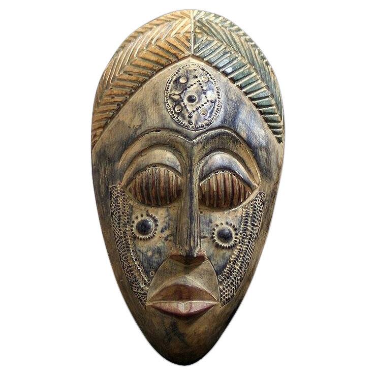 Handmade Royal Presence Wood Mask (Ghana) - Grey