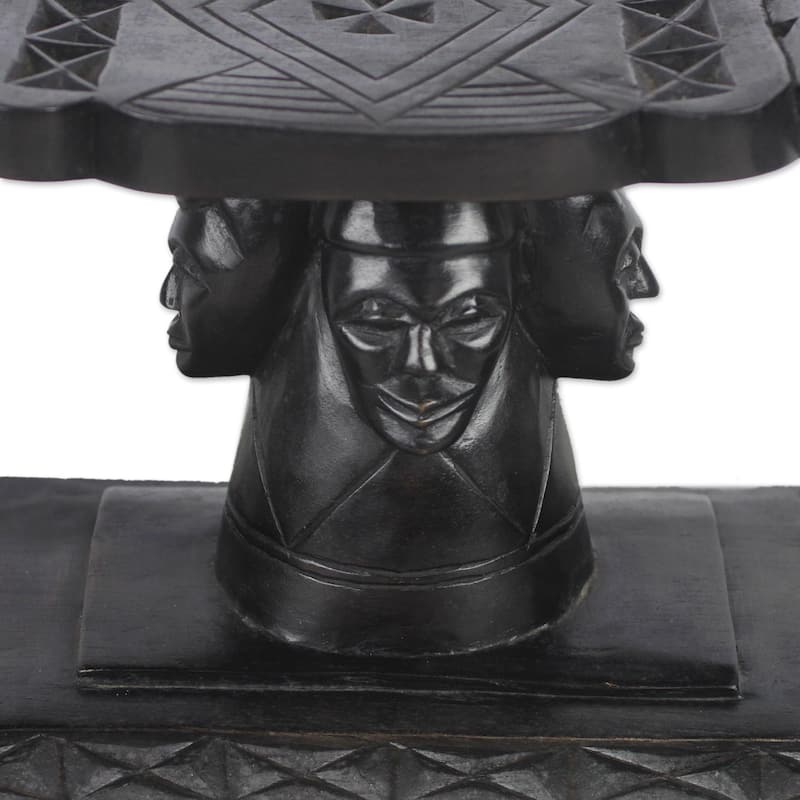 Handmade Four Faces Wood Throne Ottoman (Ghana)