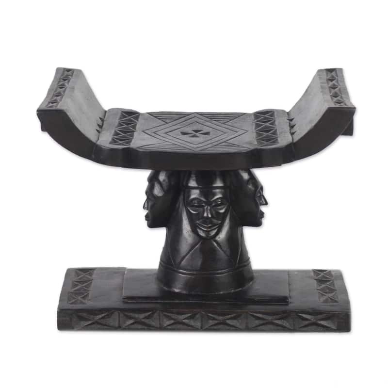 Handmade Four Faces Wood Throne Ottoman (Ghana) - N/A