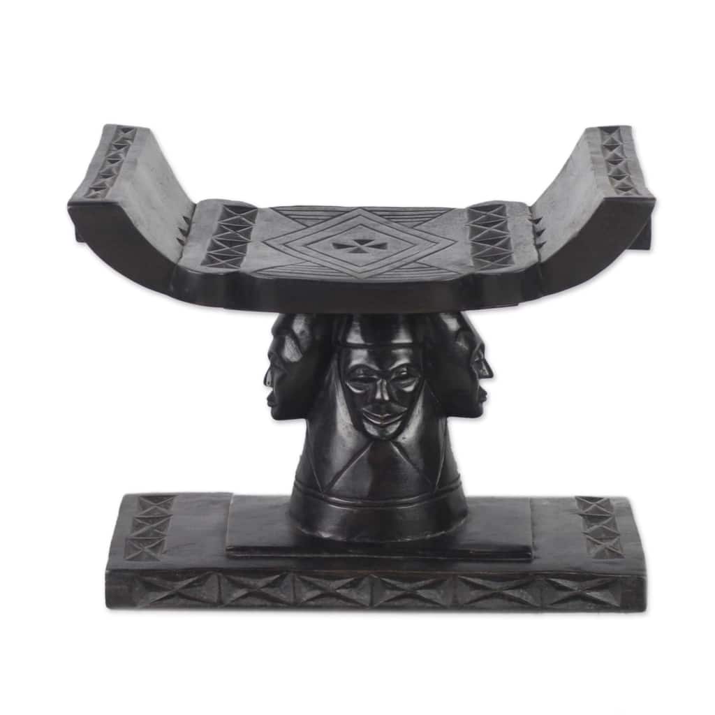 Handmade Four Faces Wood Throne Ottoman (Ghana)