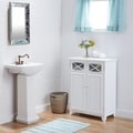 White Wood and Glass Bathroom Linen Cabinet