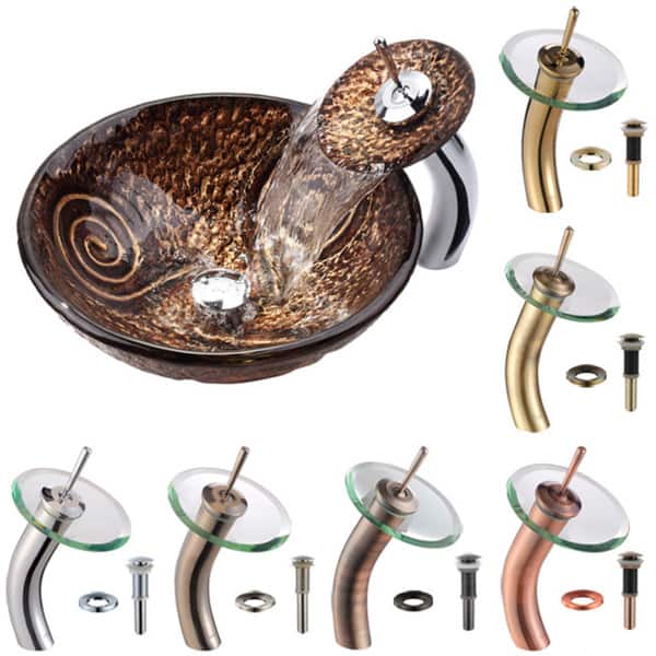 Kraus Luna Glass Vessel Sink In Brown With Single Hole Single Handle Waterfall Faucet In Chrome Overstock 4313090