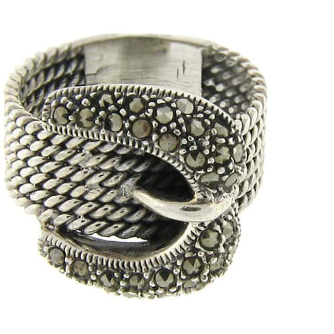 Dolce Giavonna Sterling Silver Marcasite Cable Design Buckle Ring