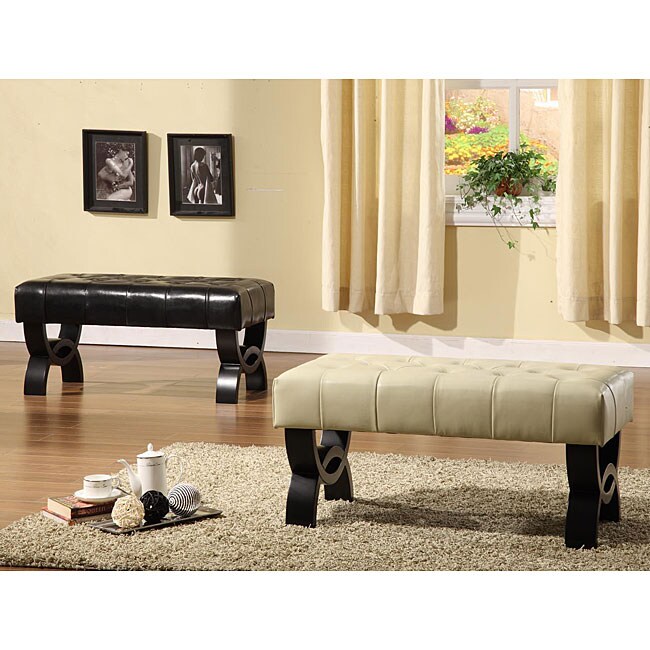 Shop Tufted Bicast Leather 36 Inch Bench Free Shipping