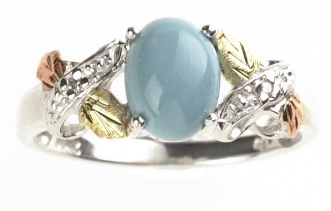 Black Hills Gold and Silver Turquoise and Diamond Ring  