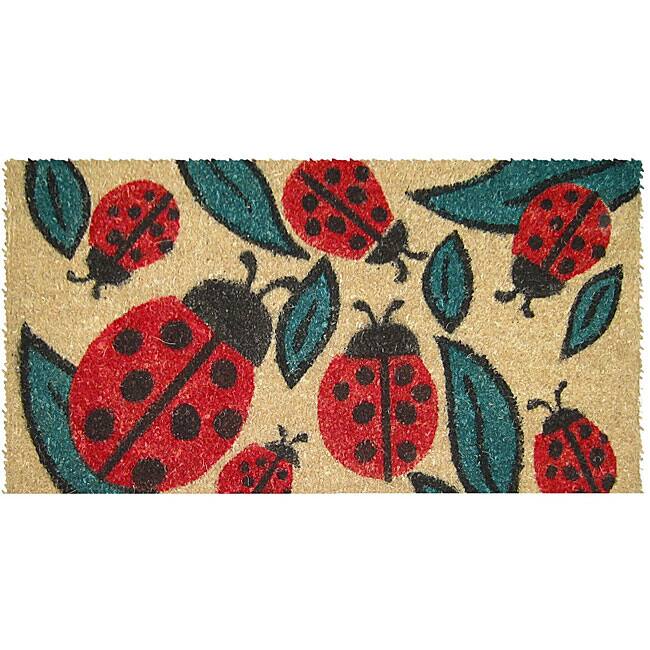 Entryways Lady Bugs Hand Woven Coir Doormat 18' x 30'