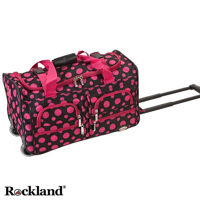 Rockland Black/Pink Dot 22-inch Carry On Rolling Upright Duffel Bag ...