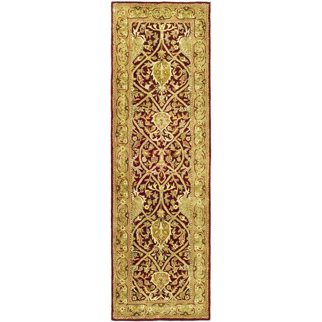 Handmade Mahal Red/ Gold New Zealand Wool Runner (26 X 10)