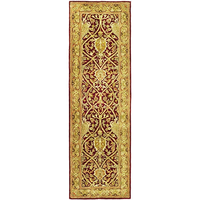 Handmade Mahal Red/ Gold New Zealand Wool Runner (26 X 14)