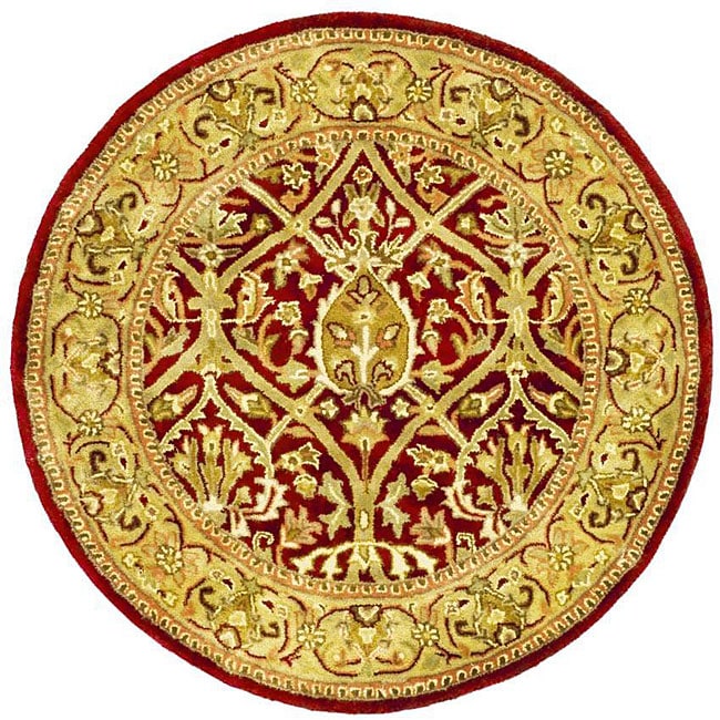 Handmade Mahal Red/ Gold New Zealand Wool Rug (36 Round)