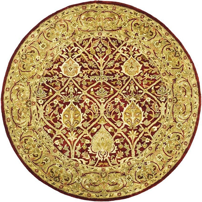 Handmade Mahal Red/ Gold New Zealand Wool Rug (6 Round)