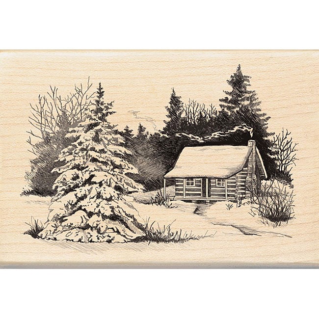 Inkadinkado Snowy Cabin Wood mounted Rubber Stamp