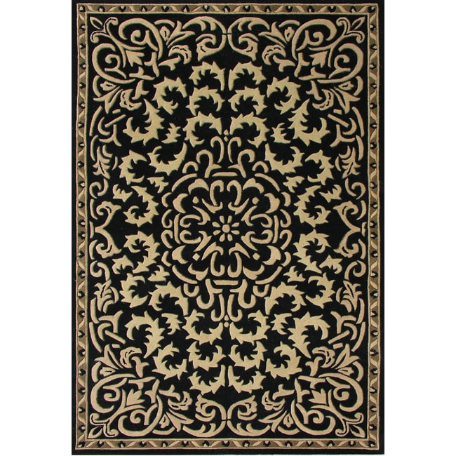 Alliyah Handmade Venice Medallion Black Wool Rug (8 X 10)