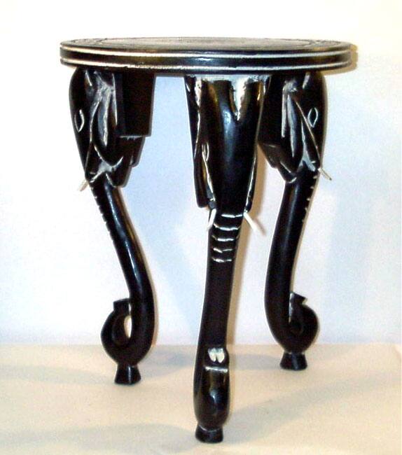 Handmade Three-legged African Elephant End Table (Ghana)