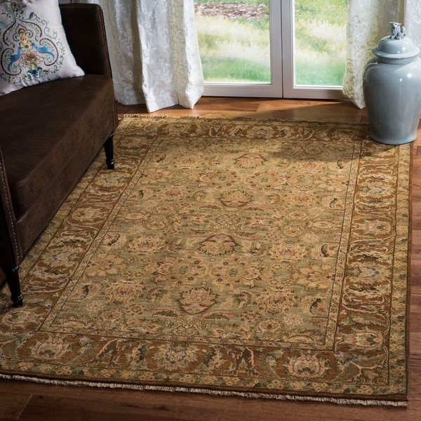 Heirloom Hand-knotted Treasures Green/ Gold Wool Rug (6' x 9') - 6' x 9'
