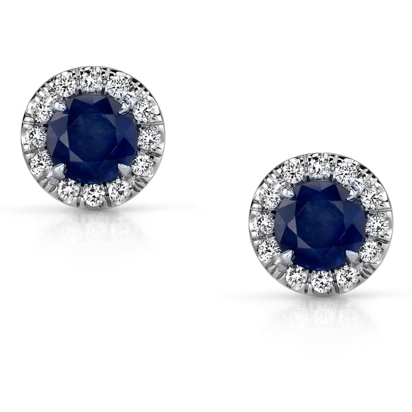 14k White Gold Blue Sapphire and 1/5ct TDW Diamond Earrings Gemstone Earrings