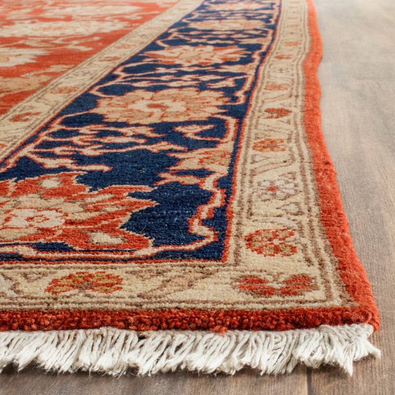 Oushak Hand-knotted Red/ Navy Wool Rug (9' x 12') - 9' x 12'