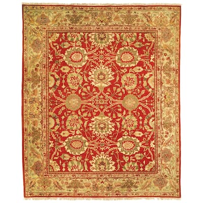 Sarouk Hand-knotted Red/ Green Wool Rug (8' x 10') - 8' x 10'