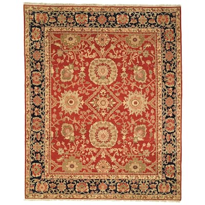 Oushak Hand-knotted Esfan Red/ Navy Wool Rug (9' x 12') - 9' x 12'