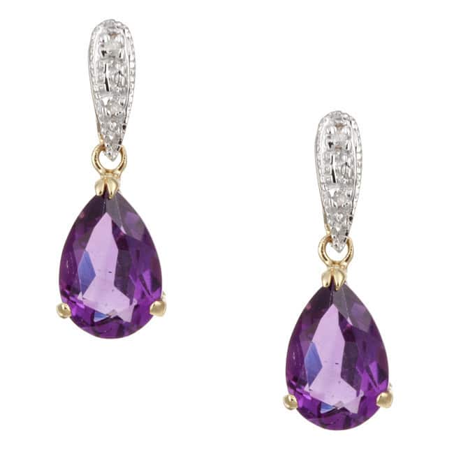 Kabella 14k Yellow Gold Amethyst and 1/10ct TDW Diamond Earrings - Yellow Gold
