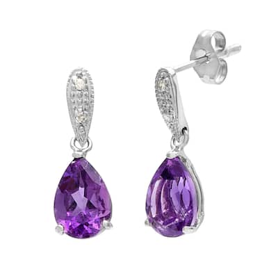 Kabella 14k Yellow Gold Amethyst and 1/10ct TDW Diamond Earrings