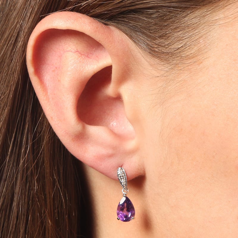 Kabella 14k Yellow Gold Amethyst and 1/10ct TDW Diamond Earrings