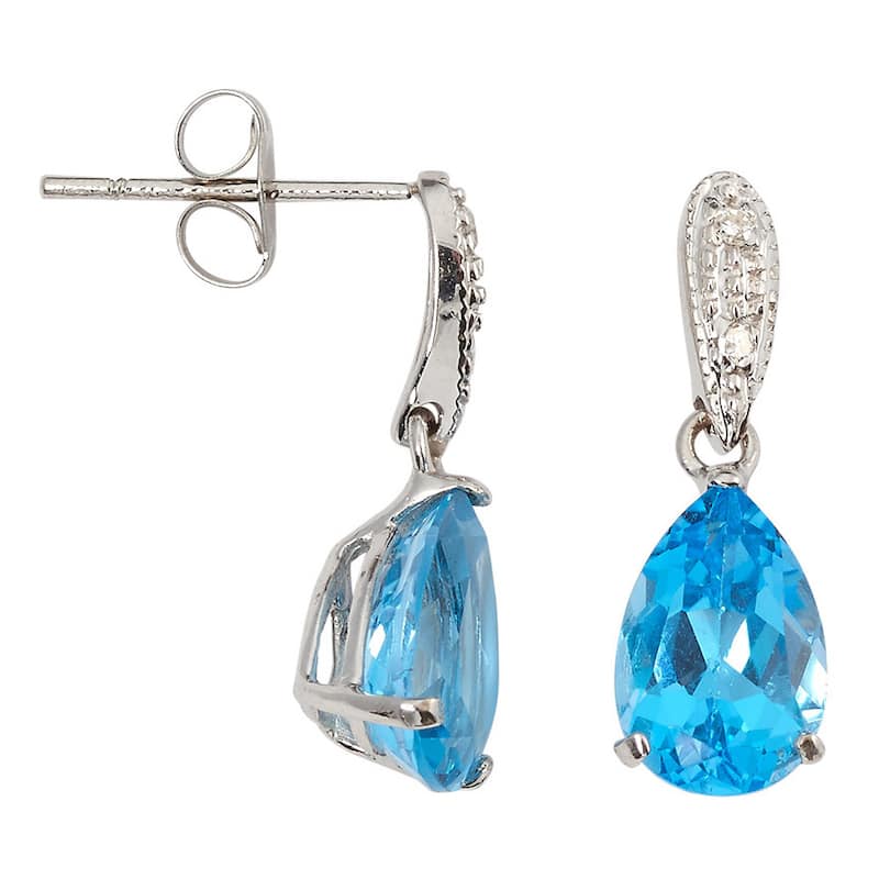 Kabella 14k Yellow Gold Blue Topaz and 1/10ct TDW Diamond Earrings