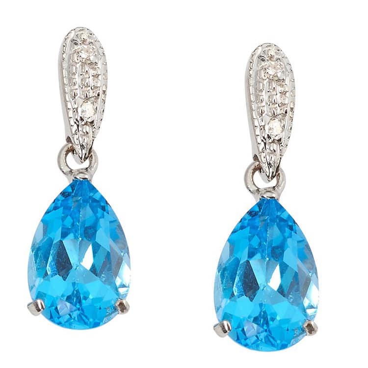 Kabella 14k Yellow Gold Blue Topaz and 1/10ct TDW Diamond Earrings