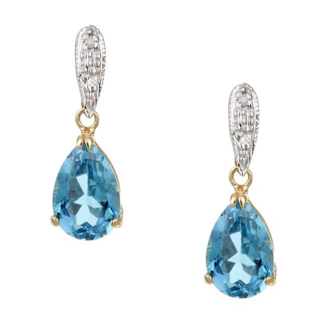 Kabella 14k Yellow Gold Blue Topaz and 1/10ct TDW Diamond Earrings