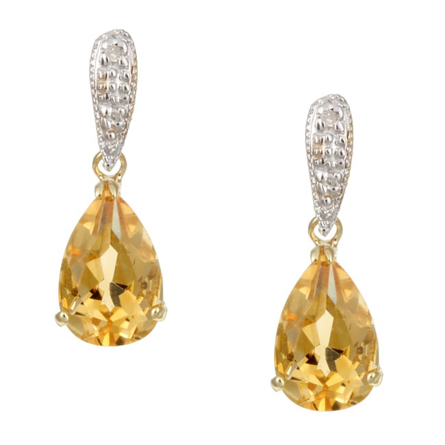 Kabella 14k Yellow Gold Citrine and 1/10ct TDW Diamond Earrings