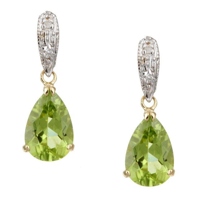 Kabella 14k Yellow Gold Peridot and 1/10ct TDW Diamond Earrings