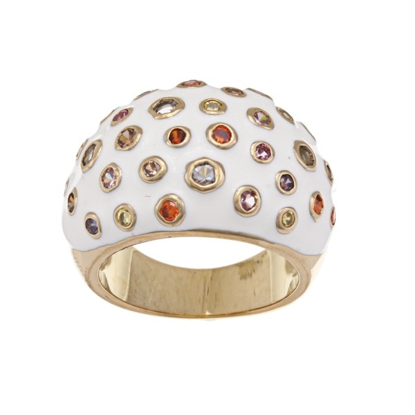 Shop Nexte Brass White Enamel Multi-color Cubic Zirconia Ring - On Sale ...