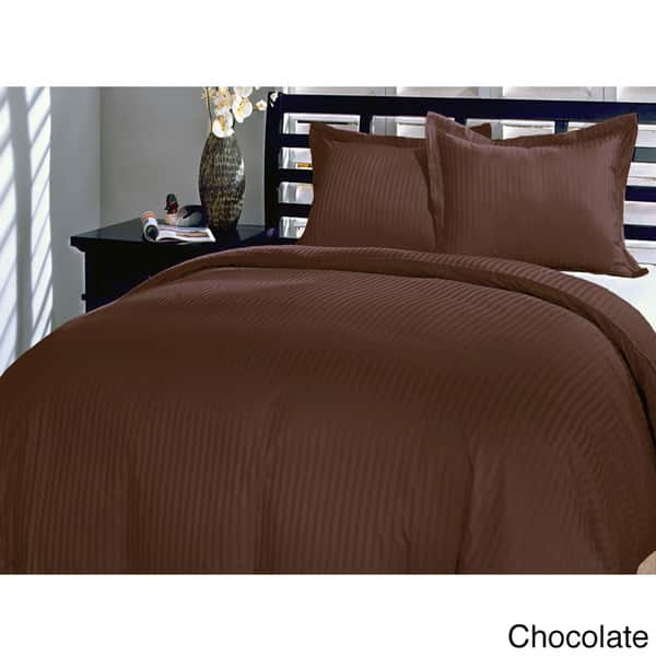 Damask Stripe 230 Thread Count 3-piece Duvet Cover Set - Chocolate - King