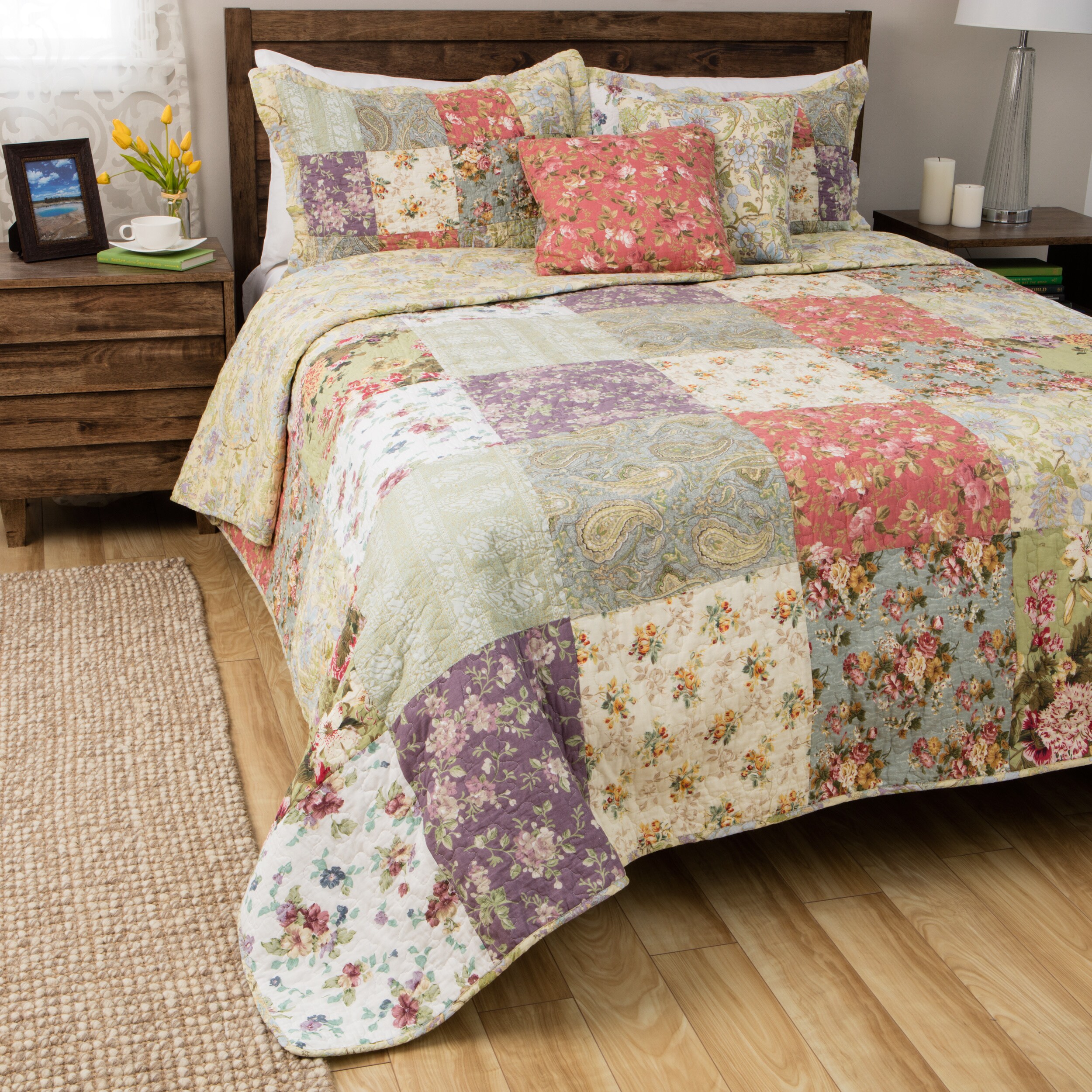 3-Piece King/Cal Kin Details about   Greenland Home Blooming Prairie Cotton Patchwork Quilt Set 