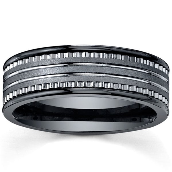 Men's Tungsten Carbide and Black Ceramic Comfort-fit Band (7 mm)