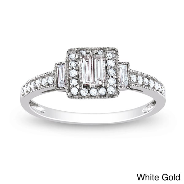 Miadora 10k White Gold 1/3ct TDW Baguette Diamond Ring (H I, I1 I2) Miadora Engagement Rings