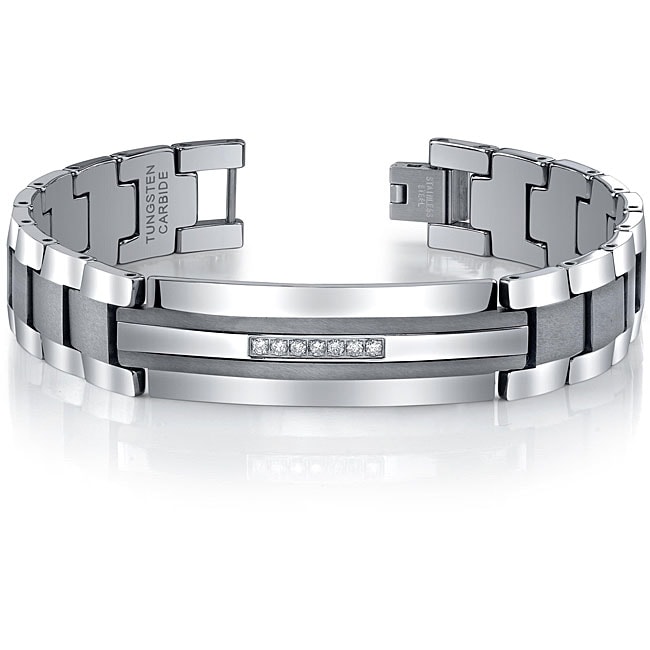 Men's Tungsten Stainless Steel 1/5ct TDW Diamond ID Bracelet Free